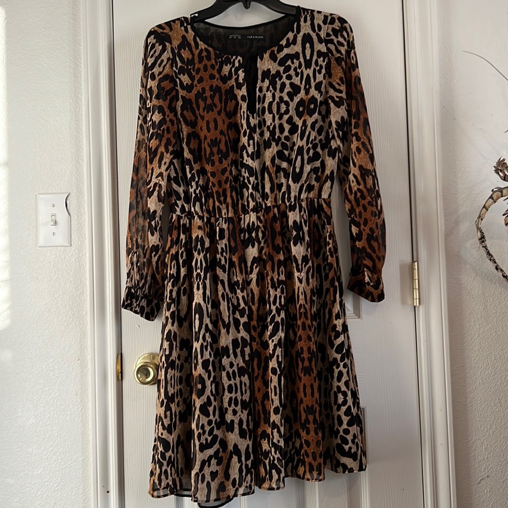 Zara Basic Animal Print Sheer Dress. Size M.